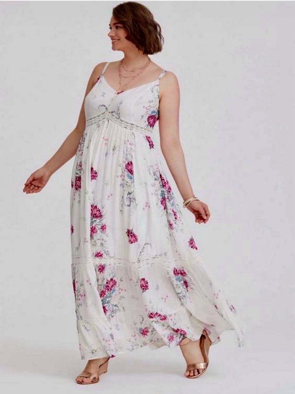 torrid Ivory Floral Maxi Dress with Fuchsia Floral Print - Size 2X - NWT!